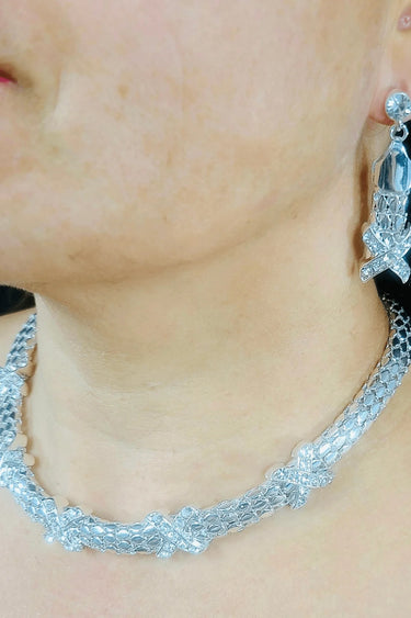 Luxe X-Cross Necklace Set (Silver) for women - fashion jewelry by Palazzo Couture