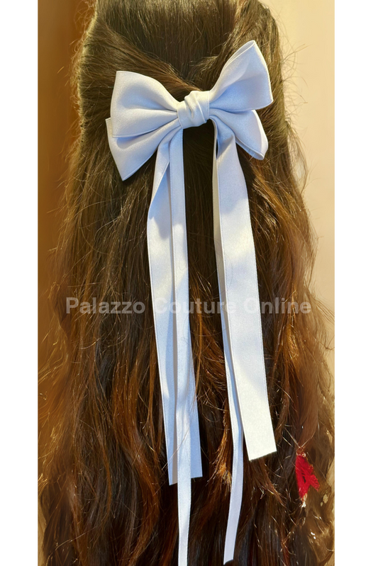 Luxury Double Ribbon Hair Bow (Baby Blue)