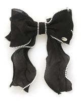 Chic Pearl-Trimmed Bow Barrette
(Black) - view 2