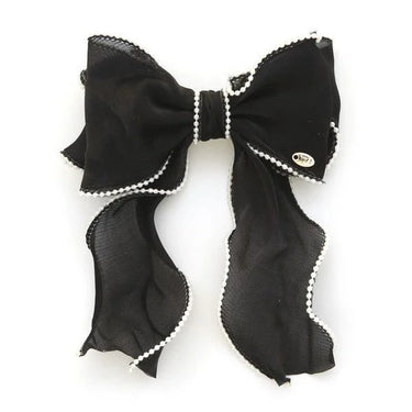 Chic Pearl-Trimmed Bow Barrette
(Black) - view 2