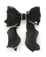 Chic Pearl-Trimmed Bow Barrette
(Black) - front view