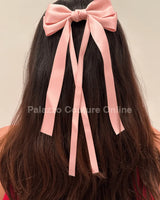 Luxury Double Ribbon Hair Bow  (Pink) - front view