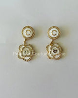 Luxury Flower Drop Earrings – Black and Gold Crystal Statement - trendy women's jewelry