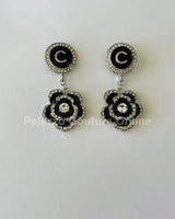 Luxury Flower Drop Earrings – Black and Gold Crystal Statement - women's statement jewelry