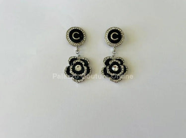 Luxury Flower Drop Earrings – Black and Gold Crystal Statement - women's statement jewelry