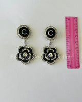 Luxury Flower Drop Earrings – Black and Gold Crystal Statement - elegant piece by Palazzo Couture