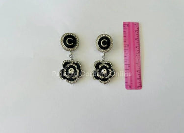 Luxury Flower Drop Earrings – Black and Gold Crystal Statement - elegant piece by Palazzo Couture