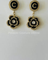 Luxury Flower Drop Earrings – Black and Gold Crystal Statement for women - fashion jewelry by Palazzo Couture