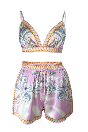 Majestic Mandala 3pc Short Set (Pink) - Palazzo Couture Online