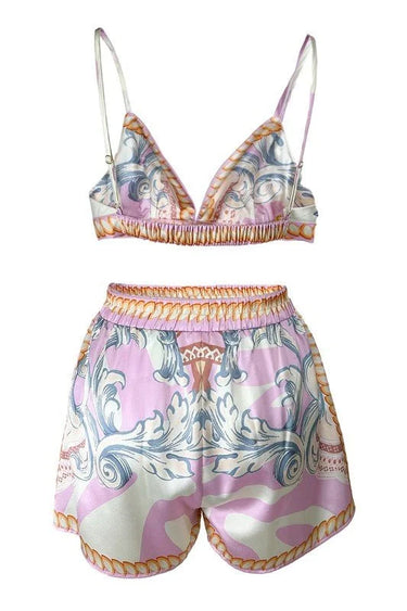 Majestic Mandala 3pc Short Set (Pink) side view showing shorts fit and silhouette
