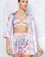 Majestic Mandala 3pc Short Set (Pink) close up of matching top design and fabric detail