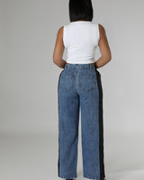 Wide leg pants with elastic waistband in denim finish