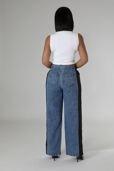 Wide leg pants with elastic waistband in denim finish