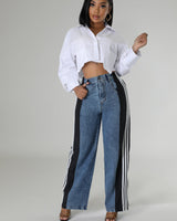Non-stretch wide leg pants with pockets for women