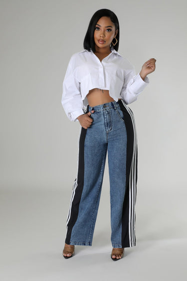 Non-stretch wide leg pants with pockets for women