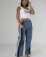 High-waisted women's track pants with wide-leg cut