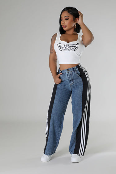 High-waisted women's track pants with wide-leg cut