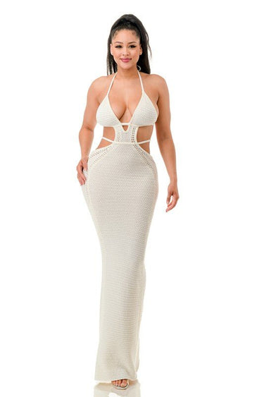 Malibu Crochet Cover Up Maxi Dress (White) - Palazzo Couture Online