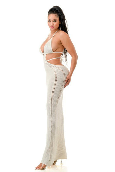 Malibu Crochet Cover Up Maxi Dress (White) - Palazzo Couture Online