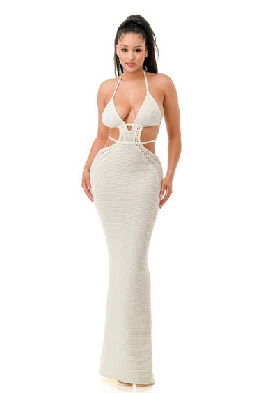Malibu Crochet Cover Up Maxi Dress (White) - Palazzo Couture Online