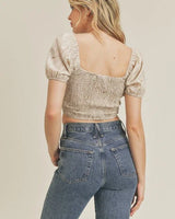 Marble Crop Top with Sweetheart Neckline and Tie Detail - stylish going out crop top