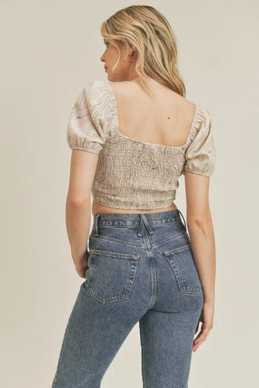 Marble Crop Top with Sweetheart Neckline and Tie Detail - stylish going out crop top
