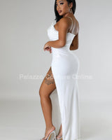 Marcia Glam Maxi Dress White - Palazzo Couture Online