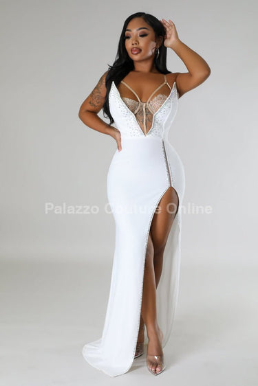 Marcia Glam Maxi Dress White - Palazzo Couture Online