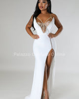 Marcia Glam Maxi Dress White - Palazzo Couture Online