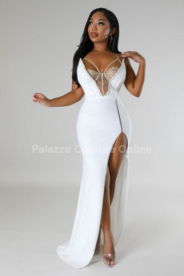Marcia Glam Maxi Dress White - Palazzo Couture Online
