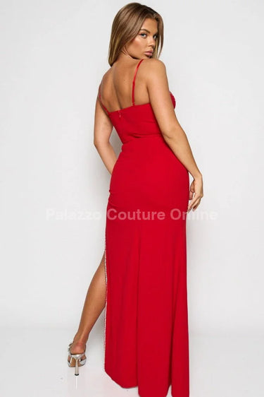 Women's Red maxi dress corset style back view