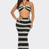 Marina Noir Striped Crochet Skirt Set – Black & Beige - Palazzo Couture Online