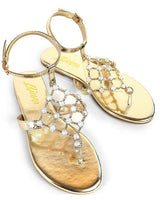 Marlo Rhinestone Faux Jeweled Flat Sandals - Gold - Palazzo Couture Online