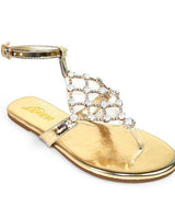Marlo Rhinestone Faux Jeweled Flat Sandals - Gold - Palazzo Couture Online