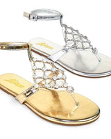 Marlo Rhinestone Faux Jeweled Flat Sandals - Gold - Palazzo Couture Online