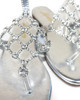 Marlo Rhinestone Faux Jeweled Flat Sandals - Silver - Palazzo Couture Online