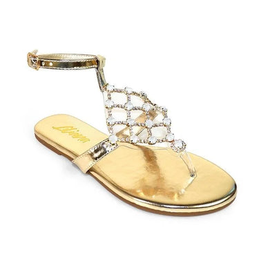 Marlo Rhinestone Faux Jeweled Flat Sandals -Gold - women's fashion sandals