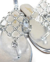 Marlo Rhinestone Faux Jeweled Flat Sandals -Silver - women's fashion sandals