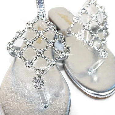 Marlo Rhinestone Faux Jeweled Flat Sandals -Silver - women's fashion sandals