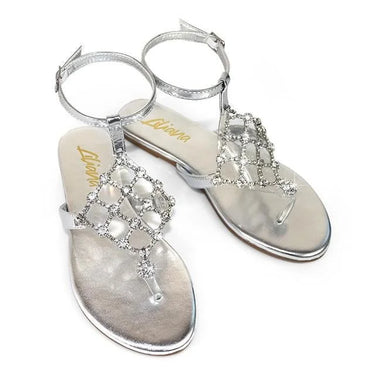 Marlo Rhinestone Faux Jeweled Flat Sandals -Silver for women - stylish shoes by Palazzo Couture