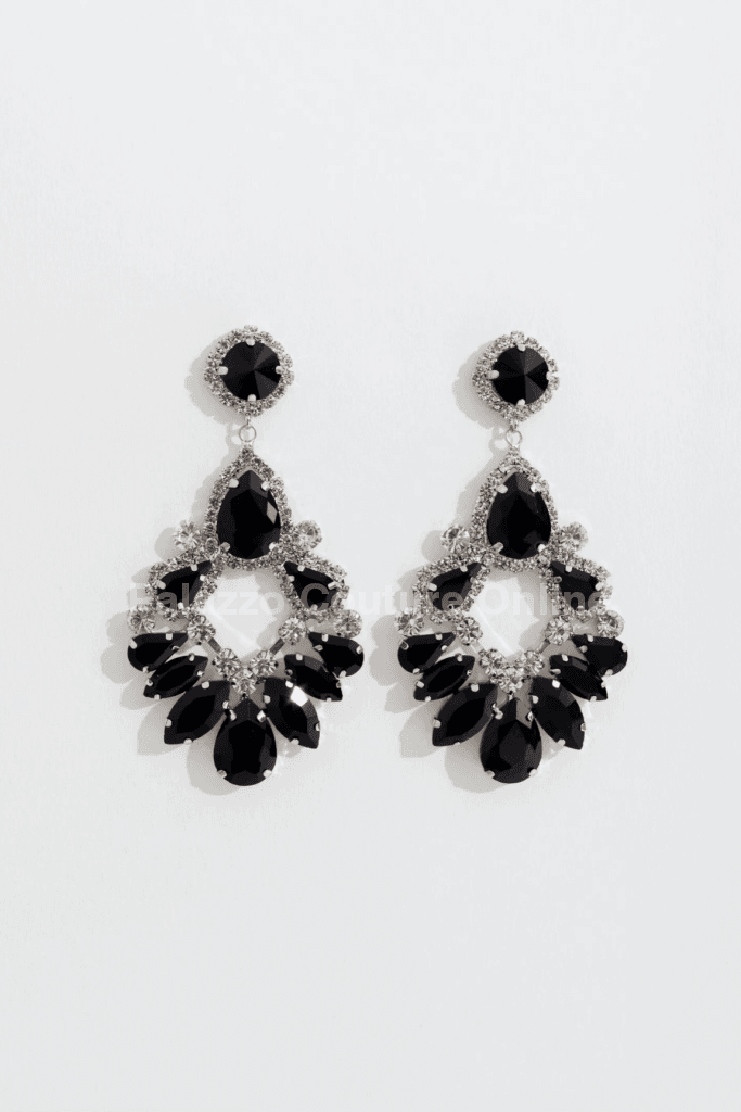 Teardrop Marquise Crystal Drop Evening Earrings One Size / Black