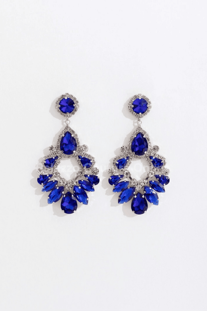 Teardrop Marquise Crystal Drop Evening Earrings One Size / Blue