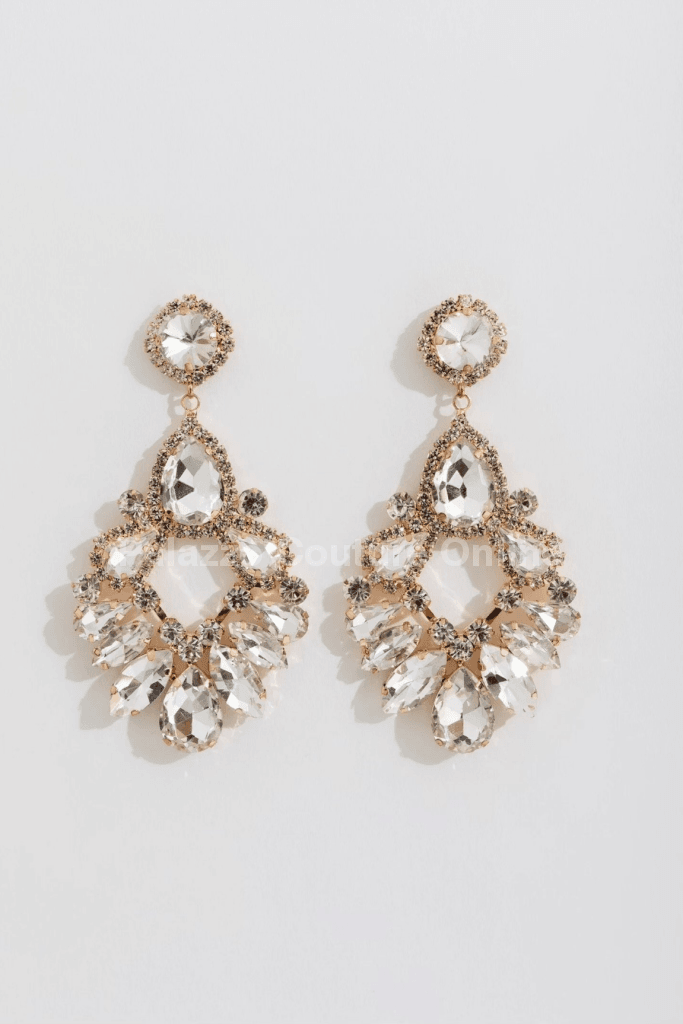 Teardrop Marquise Crystal Drop Evening Earrings One Size / Gold