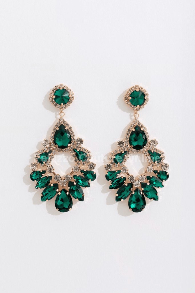 Teardrop Marquise Crystal Drop Evening Earrings One Size / Green