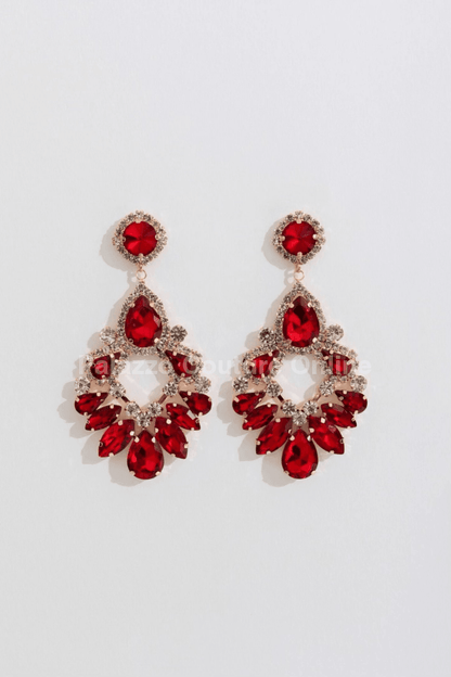 Teardrop Marquise Crystal Drop Evening Earrings One Size / Red
