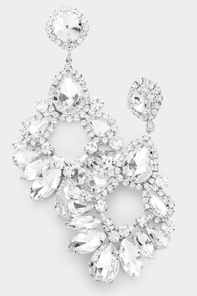 Teardrop Marquise Crystal Drop Evening Earrings One Size / Silver