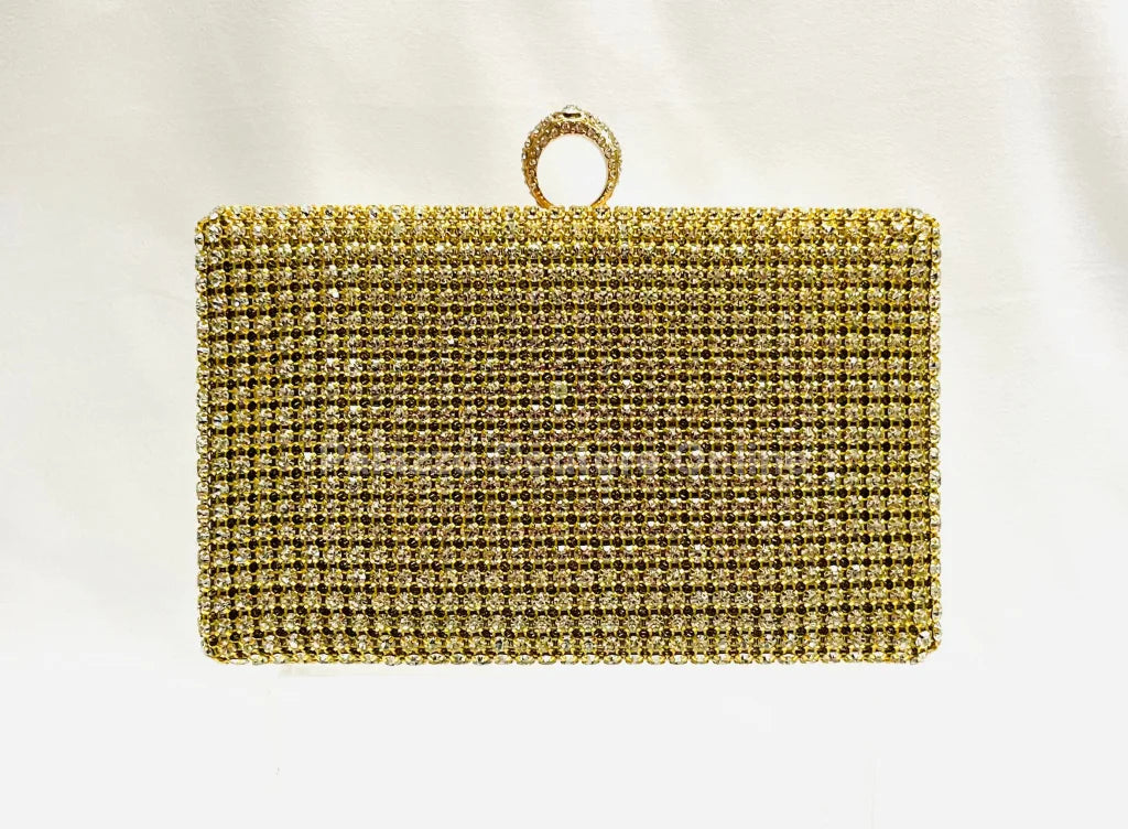 Marquise Diamonds Rhinestones Clutch Gold Hand Bag