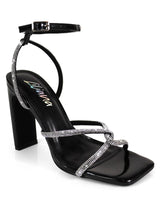 Mayan Luxe Black Block Heels with Rhinestone Straps for women - stylish heels by Palazzo Couture