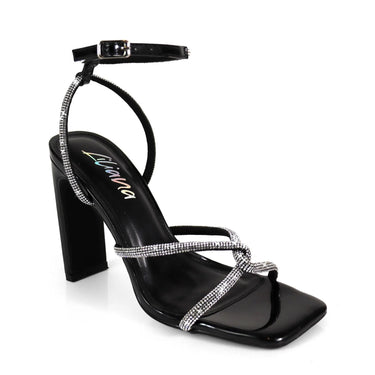 Mayan Luxe Black Block Heels with Rhinestone Straps for women - stylish heels by Palazzo Couture