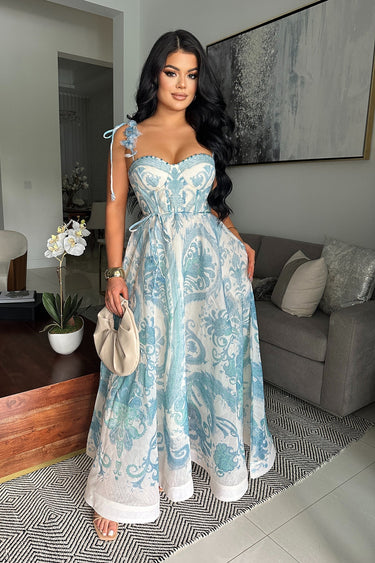 Mediterranean Muse Corset Maxi Dress - Palazzo Couture Online